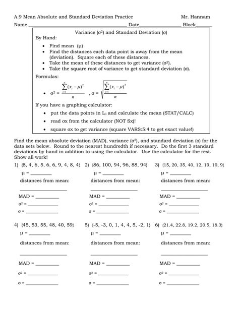 Standard Deviation Worksheet With Answers Pro Worksheet