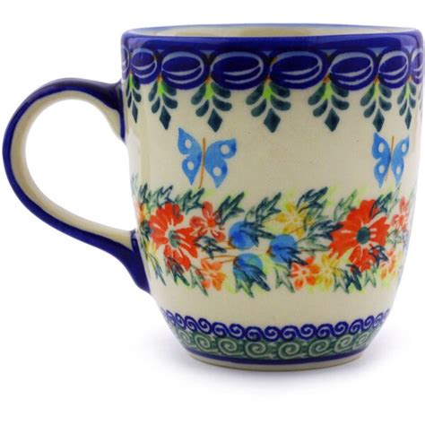 Polmedia Red Cornflower And Blue Butterflies Stoneware Coffee Mug