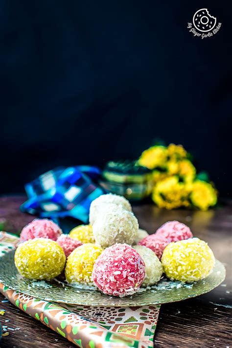 Instant Coconut Ladoo Recipe Rose Saffron Cardamom My Ginger