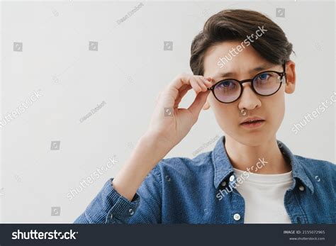 Asian Boy Wearing Eyeglasses Posing Looking Stock Photo 2155072965