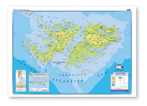 Mapa Islas Malvinas Físico Político Plastificado 70x100cm