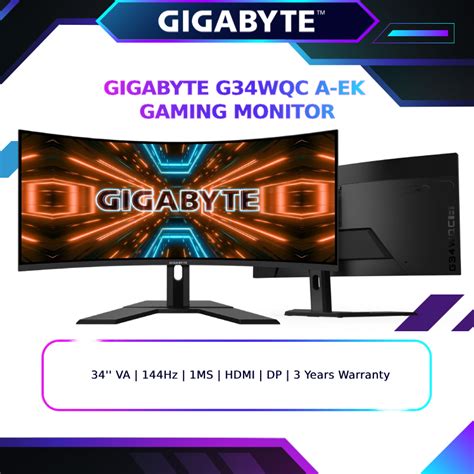 Gigabyte G34wqc A Ek 34” Wqhd 3‎440 X 1440 144hz Curve 1ms Va Panel