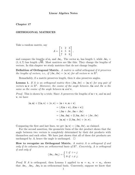 Linear Algebra Notes Chapter 17 ORTHOGONAL MATRICES ... - Main