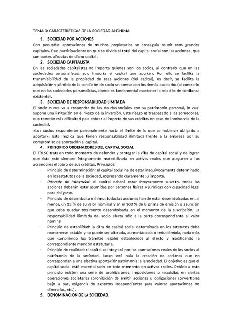 Tema 3 Resumen Tema 3 CaracterÍsticas De La Sociedad AnÓnima 1