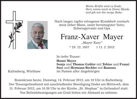 Traueranzeigen Von Franz Xaver Mayer Trauer Merkur De