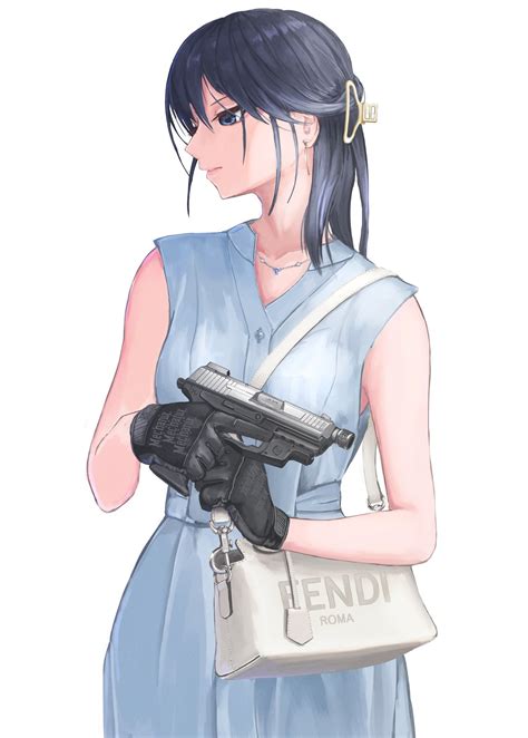 Safebooru 1girl Bag Black Hair Blue Dress Blue Eyes Closed Mouth D