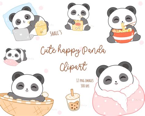 Kawaii Panda Clipart Happy Panda Clipart Sleeping Panda Etsy