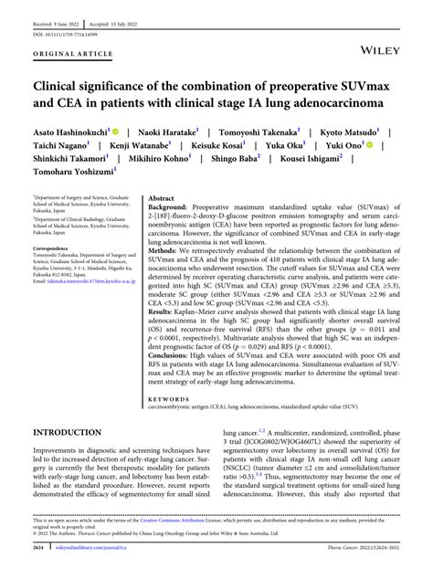 Pdf Clinical Significance Of The Combination Of Preoperative Suv Max