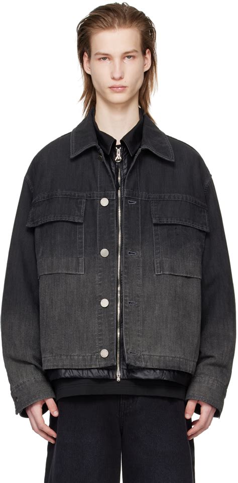 Black Faded Denim Jacket By Solid Homme On Sale