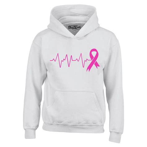 Shop4ever Mens Heartbeat Pink Ribbon Breast Cancer Awareness Hooded