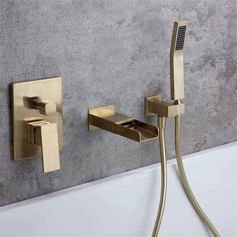 Luxury Modern Waterfall Wall-Mount Solid Brass Bathtub Filler Faucet ...