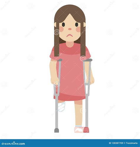 Girl On Crutches With A Broken Leg Cartoon Vector | CartoonDealer.com ...