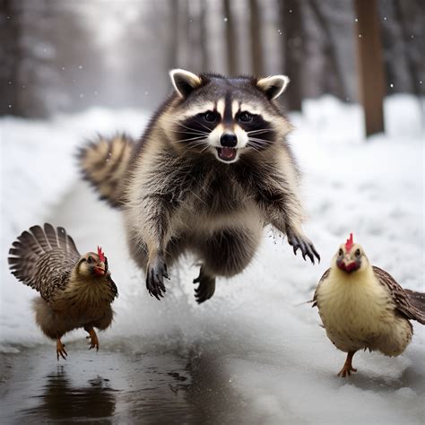 Mean Raccoon Chasing Chicken By Allen Morris Playground