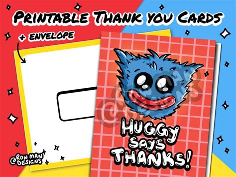 Printable Huggy Thank You Cards Digital Poppy Playtime Inspired Thank