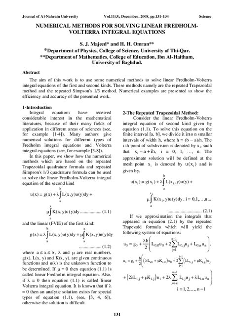 Pdf Solving Linear Fredholm Volterra Integral Equations Numerically