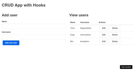 CRUD Operation With React Hooks Codesandbox
