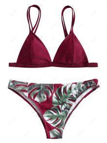 Off Cami Palm Leaf Print Bikini In Red Zaful