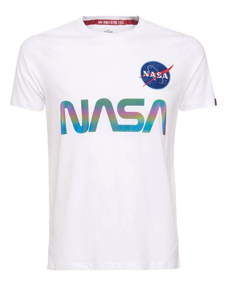 Alpha Industries Mens Reflective Rainbow Nasa Logo T Shirt White Tee