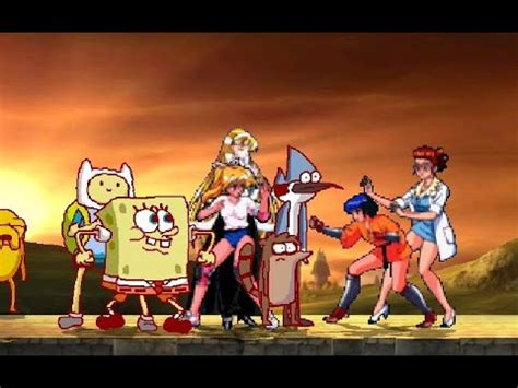 Spongebob Finn And Jake Rigby Mordecai VS Yawara Shizuka Momoyama Maria