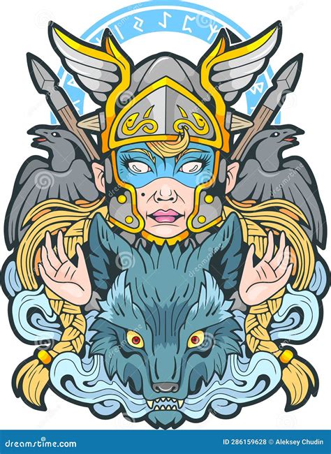 Scandinavian Valkyrie Illustration Design Stock Vector Illustration