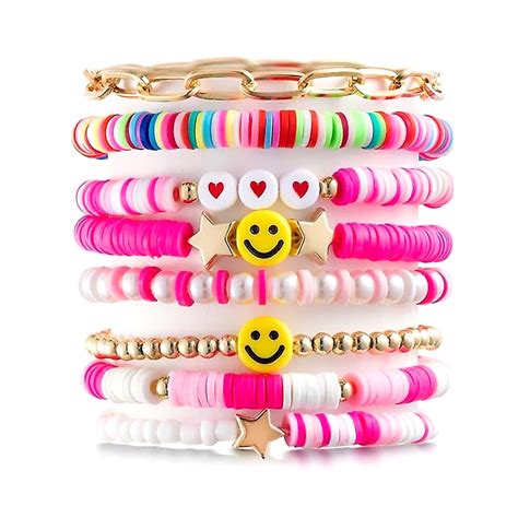 Smiley Armbanden Set Roze 8 Delig Fashion Favorite Fashion