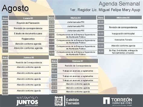 Agenda Semanal Agosto 1 Er Regidor Lic Miguel