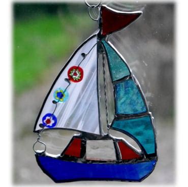 Boat Suncatcher Stained Glass Sailboat Yacht 05 Folksy