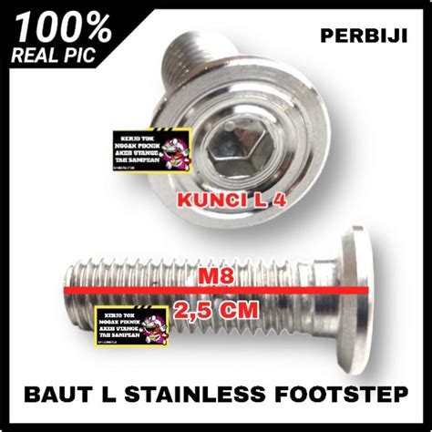 Jual BAUT L STAINLESS STANLES STENLES ADAPTOR FOOTSTEP UNIVERSAL M8X25