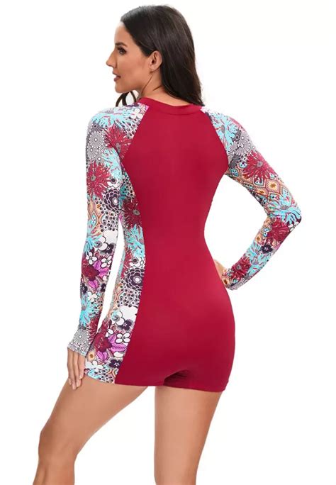 Buy Zitique European Womens Long Sleeve Swimsuit Red 2024 Online