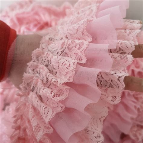 3 Layers Pink Ruffled Lace Trim Chiffon Ruffle Trim Elastic Etsy