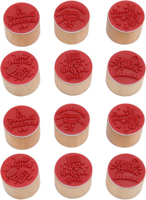 12pcs Wooden Stamps Set Round Wooden Rubber Stamps For Card Making