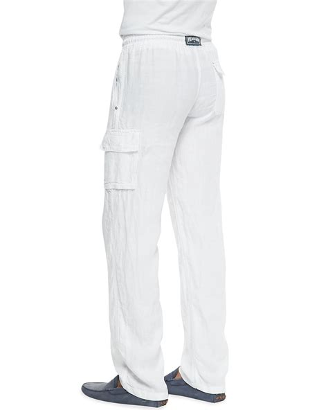 White Linen Cargo Pants Pi Pants