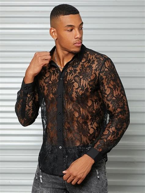 SHEIN Hombres Camisa Paisley Transparente Con Encaje Mode De Mujer