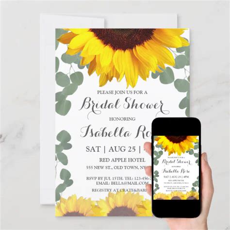 Sunflower Eucalyptus Bridal Shower Invitations Zazzle