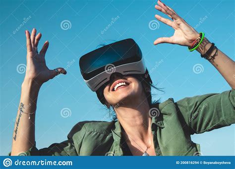 Woman Getting Experience Using Vr Headset Glasses Digital Future And