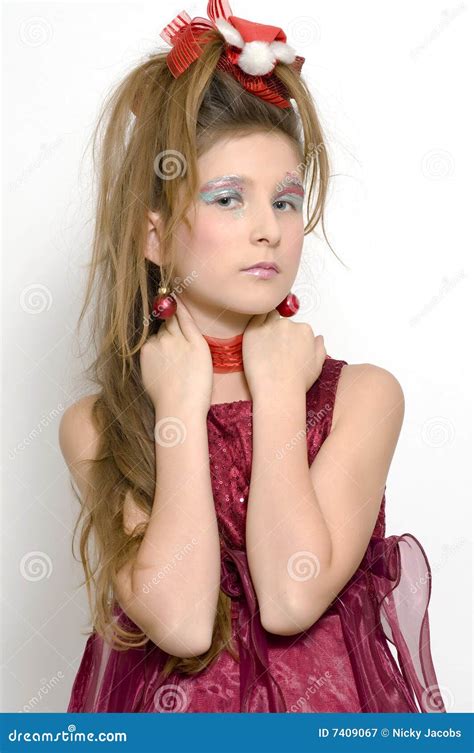 Christmas Girl In Red Dress Stock Image Image Of Christmas Glitter 7409067