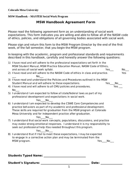 Msw Practice Education Agreement Doc Template Pdffiller