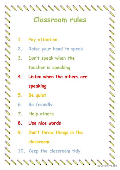 Classroom Rules English Esl Worksheets Pdf And Doc