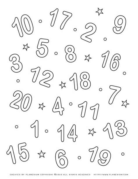 Number Coloring Pages - 1 to 20 | Free Printables | Planerium