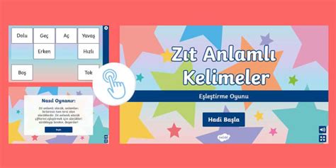 Zıt Anlamlı Kelimeler Eşleştirme Oyunu Teacher Made