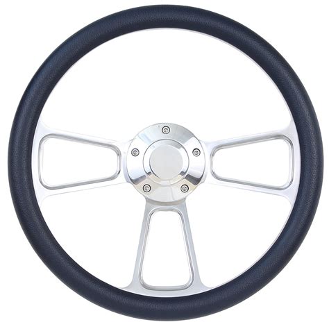 Boat Steering Wheel 14 Inch Aluminum With Navy Blue Vinyl Half Wrap, Horn Button, and ...