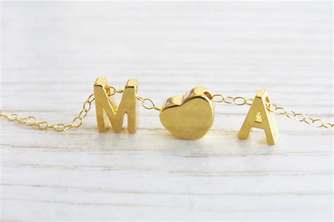 Gold Initial Necklace Goldfilled Letter Necklace Initial Heart