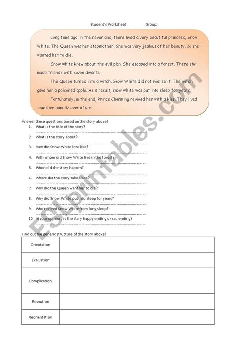 Narrative Esl Worksheet By Masnicholas