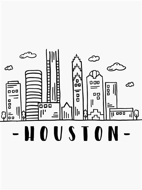 Houston Skyline Travel Black And White Sticker For Sale By Duxdesign