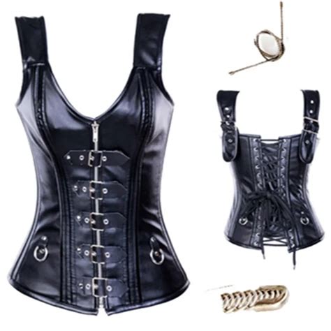 2017 Leather Corsets Shaper Overbust Corselet Black Women Sexy Lingerie