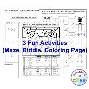 Add Or More Fractions Maze Riddle Coloring Page Print Digital