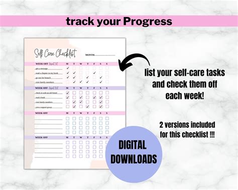 Self Care Checklist Self Care Planner Selfcare Journal Etsy