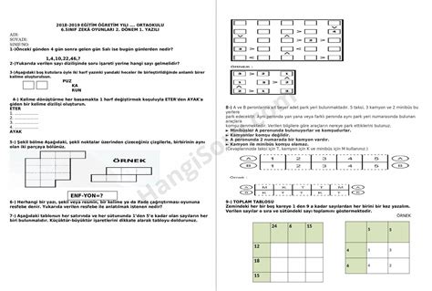 6 Sınıf Zeka Oyunları 2 Dönem 1 Yazılı Soruları ve Cevapları HangiSoru