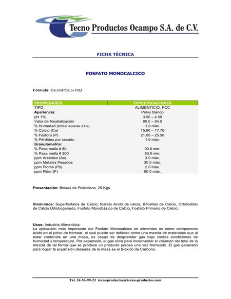 Ficha Técnica Fosfato Monocalcico