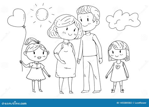 Fam Lia Dos Desenhos Animados Mulher Gravida E As Crian As Pequenas